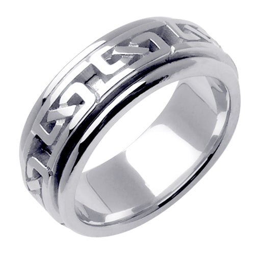 Silver or Titanium With 14K White Gold Celtic Ribbon Knot Ring