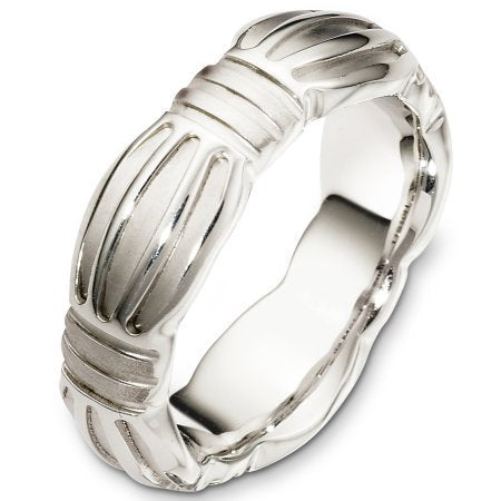 Hand Carved Ribbon Design Ring Band