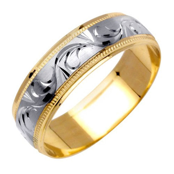 18K Two Tone or White Gold Carved Ring