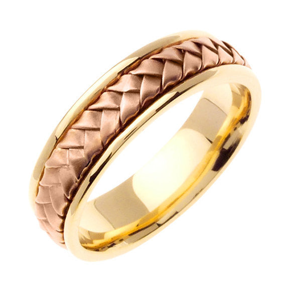 18k Gold Yellow/Rose or Yellow/White Hand Braided Gold Wedding Band for Men and Women