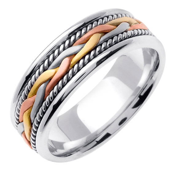 14K White/Tricolor or Yellow/Tricolor Gold Hand Braided Cord Ring