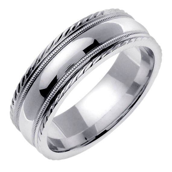 14K Titanium/White or Silver/White Milgrain Edge Ring Band