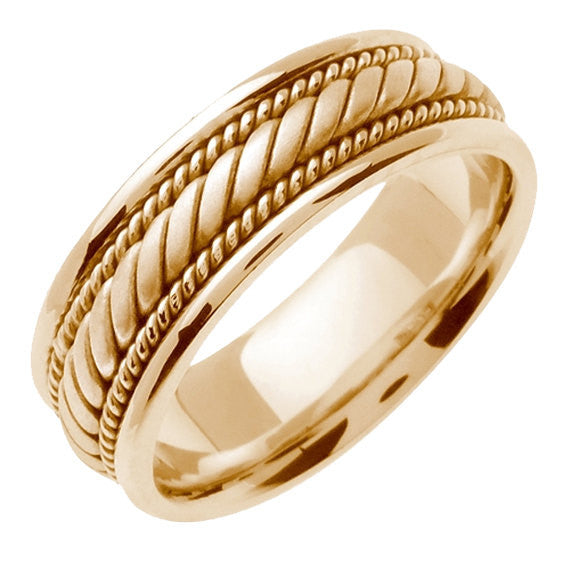 14K White or Yellow Hand Braided Cord Ring Band