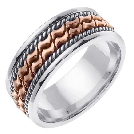 14K Titanium/Rose or Titanium/Yellow Hand Braided Cord Ring Band