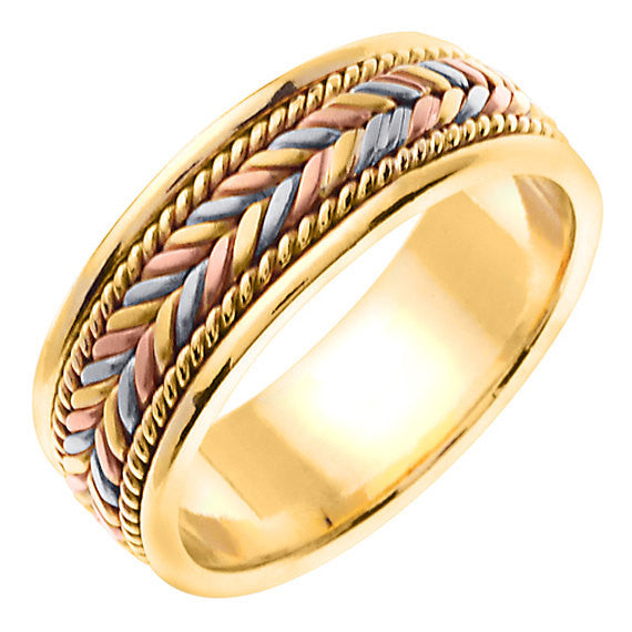 14K Yellow/Tricolor or White/Tricolor Hand Braided Cord Ring