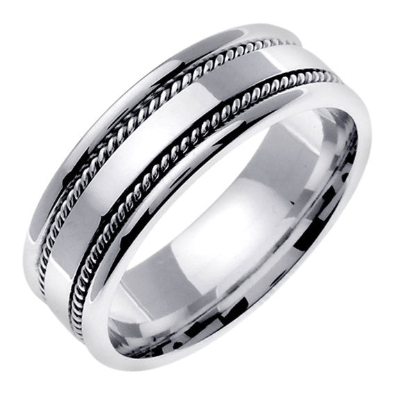 14K Titanium/White or Silver/White Hand Braided Cord Ring