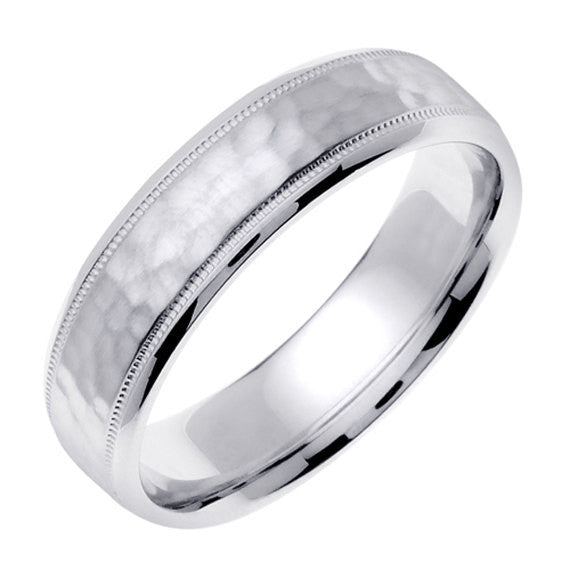 14K White or Rose Hammer Finish Milgrain Edge Ring