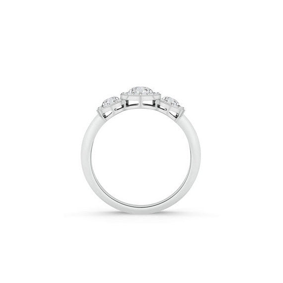0.75 (3/4) Carat Three Stone Round Diamond Halo Engagement Ring Band