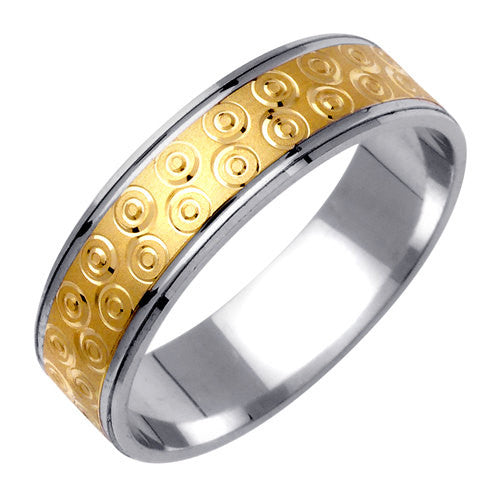 Titanium or Silver and 14K Yellow Gold Carved Design Ring