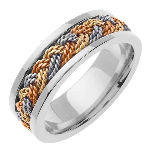 14K Rope Braided Ring-Tricolor White/Yellow
