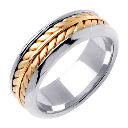 Titanium/Yellow or Titanium/Rose 14K Gold Hand Braided Wheat Pattern Design Ring Band