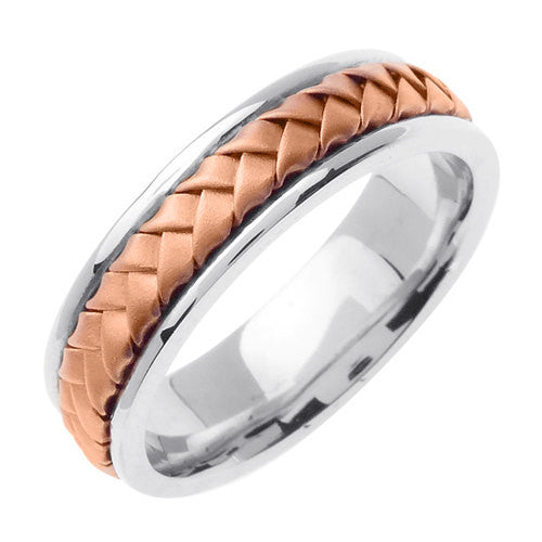 Silver and Rose or Yellow Gold Hand Braided Design Ring Band