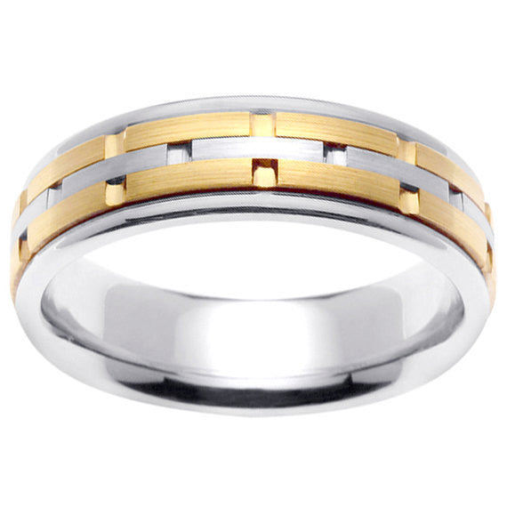 Titanium or Silver and 14K Gold Brick Design Ring