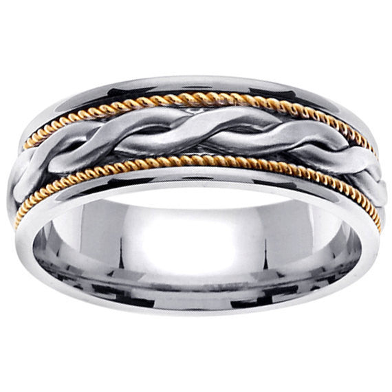 Titanium and Gold Rope Edges Design Ring Band