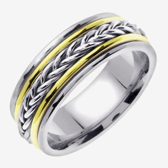 14K Titanium/Yellow or Titanium/White Gold Hand Braided Cord Ring Band