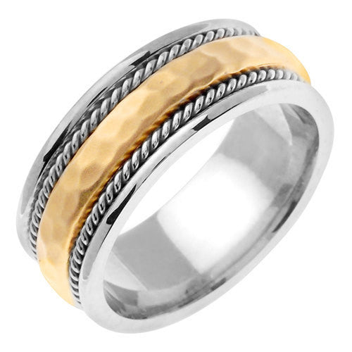 Titanium and Gold Domed Hammered Finish Ring Band