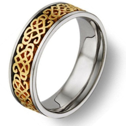Titanium and Gold Celtic Heart Knot Ring Band
