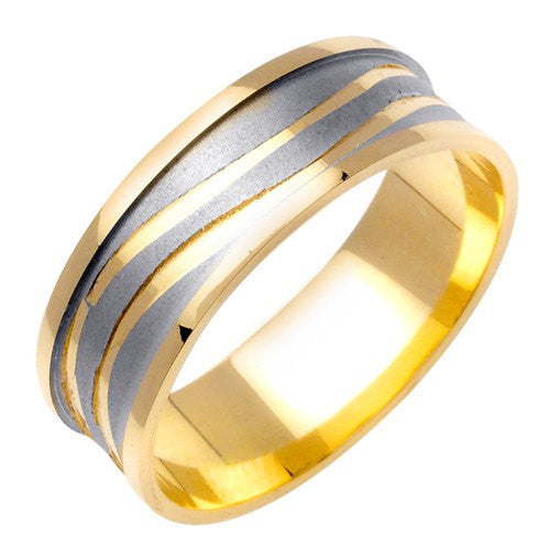 14K or 18K Two Tone Curve Design Ring Band