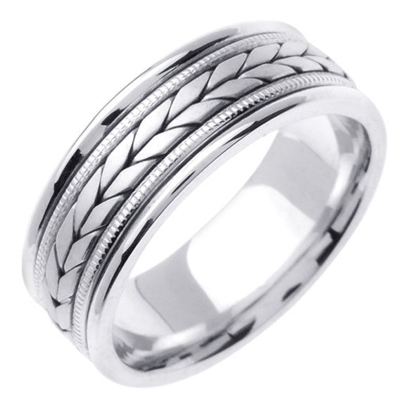 Titanium and Gold Hand Braided Wheat Pattern Design Ring Band