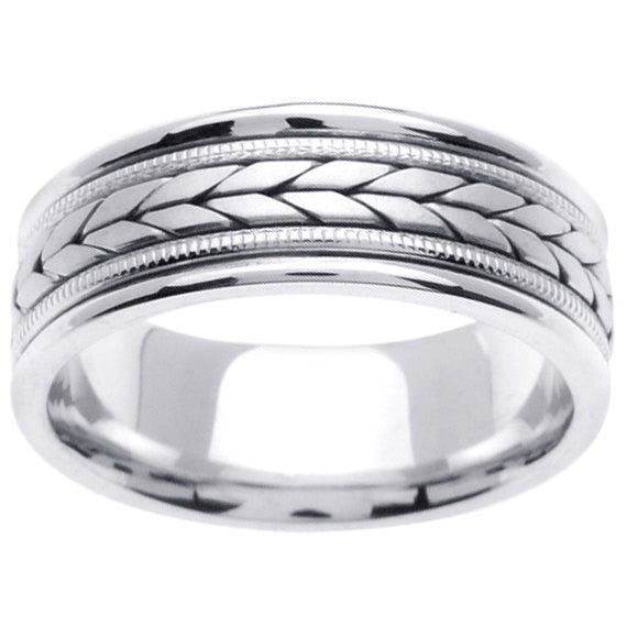 Titanium and Gold Hand Braided Wheat Pattern Design Ring Band