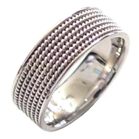 Silver 6 Strand Cord Hand Braided Rope Ring Band