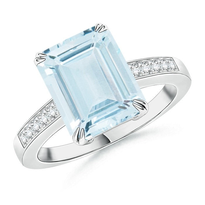 Emerald Cut Aquamarine Engagement Ring