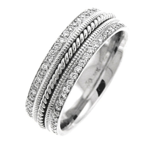 Two Row Eternity Diamond Hand Braided Cord Ring Band