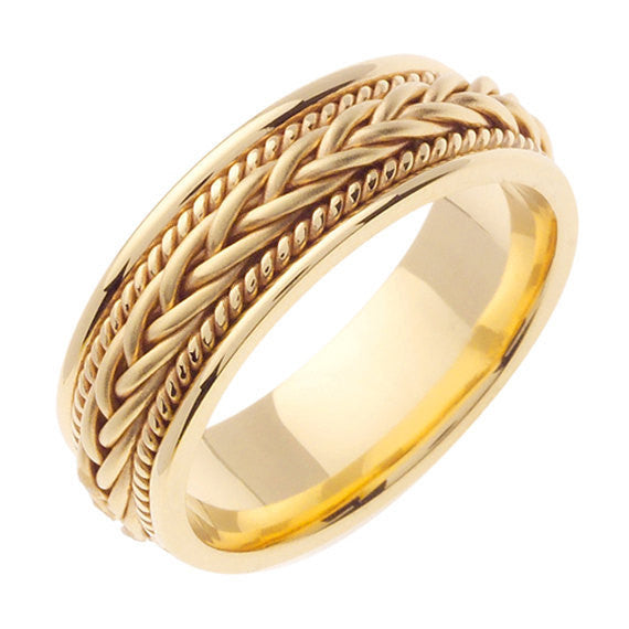 14K Yellow or White Hand Braided Cord Ring Band